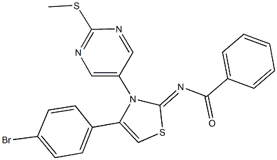 N-(4-(4-bromophenyl)-3-[2-(methylsulfanyl)-5-pyrimidinyl]-1,3-thiazol-2(3H)-ylidene)benzamide 化学構造式