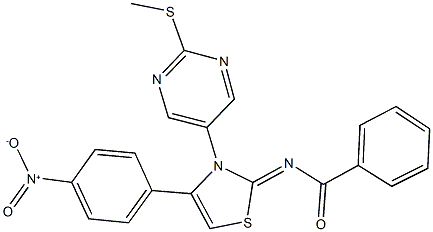 N-(4-{4-nitrophenyl}-3-[2-(methylsulfanyl)-5-pyrimidinyl]-1,3-thiazol-2(3H)-ylidene)benzamide 结构式