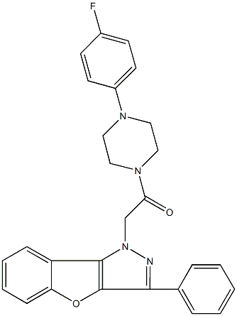 1-{2-[4-(4-fluorophenyl)-1-piperazinyl]-2-oxoethyl}-3-phenyl-1H-[1]benzofuro[3,2-c]pyrazole 化学構造式