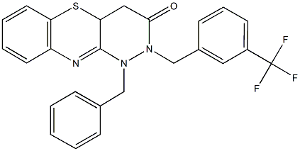 1-benzyl-2-[3-(trifluoromethyl)benzyl]-1,2,4,4a-tetrahydro-3H-pyridazino[4,3-b][1,4]benzothiazin-3-one 结构式