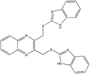 2,3-bis[(1H-benzimidazol-2-ylsulfanyl)methyl]quinoxaline Struktur