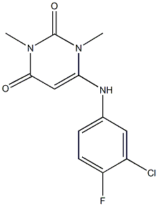 6-(3-chloro-4-fluoroanilino)-1,3-dimethyl-2,4(1H,3H)-pyrimidinedione,353258-43-2,结构式