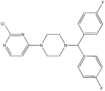 4-{4-[bis(4-fluorophenyl)methyl]-1-piperazinyl}-2-chloropyrimidine 化学構造式