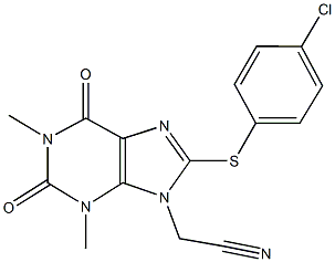 {8-[(4-chlorophenyl)sulfanyl]-1,3-dimethyl-2,6-dioxo-1,2,3,6-tetrahydro-9H-purin-9-yl}acetonitrile Struktur