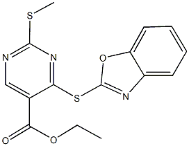 ethyl 4-(1,3-benzoxazol-2-ylsulfanyl)-2-(methylsulfanyl)-5-pyrimidinecarboxylate Structure