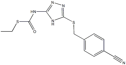 S-ethyl 5-[(4-cyanobenzyl)sulfanyl]-4H-1,2,4-triazol-3-ylthiocarbamate Struktur