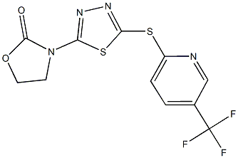 3-(5-{[5-(trifluoromethyl)-2-pyridinyl]sulfanyl}-1,3,4-thiadiazol-2-yl)-1,3-oxazolidin-2-one Struktur