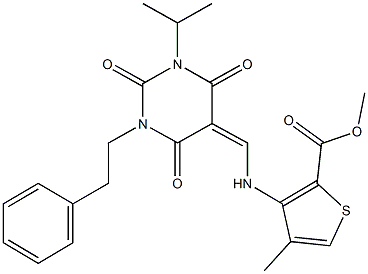 methyl 3-{[(1-isopropyl-2,4,6-trioxo-3-(2-phenylethyl)tetrahydro-5(2H)-pyrimidinylidene)methyl]amino}-4-methyl-2-thiophenecarboxylate 结构式