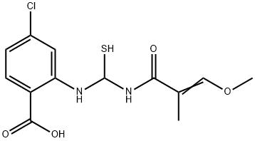 4-chloro-2-{[[(3-methoxy-2-methylacryloyl)amino](sulfanyl)methyl]amino}benzoic acid Struktur