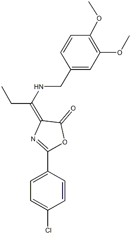 2-(4-chlorophenyl)-4-{1-[(3,4-dimethoxybenzyl)amino]propylidene}-1,3-oxazol-5(4H)-one 结构式