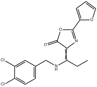 4-{1-[(3,4-dichlorobenzyl)amino]propylidene}-2-(2-furyl)-1,3-oxazol-5(4H)-one 化学構造式