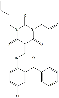 353278-11-2 1-allyl-5-[(2-benzoyl-4-chloroanilino)methylene]-3-butyl-2,4,6(1H,3H,5H)-pyrimidinetrione