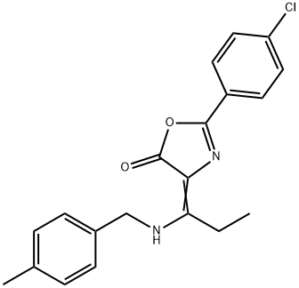 2-(4-chlorophenyl)-4-{1-[(4-methylbenzyl)amino]propylidene}-1,3-oxazol-5(4H)-one,353278-44-1,结构式