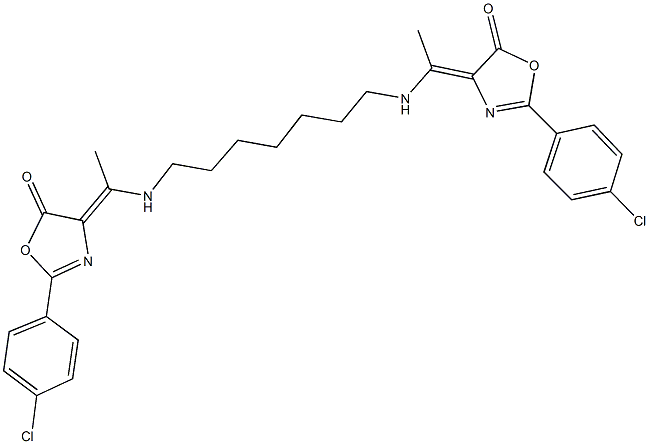 2-(4-chlorophenyl)-4-{1-[(7-{[1-(2-(4-chlorophenyl)-5-oxo-1,3-oxazol-4(5H)-ylidene)ethyl]amino}heptyl)amino]ethylidene}-1,3-oxazol-5(4H)-one 结构式