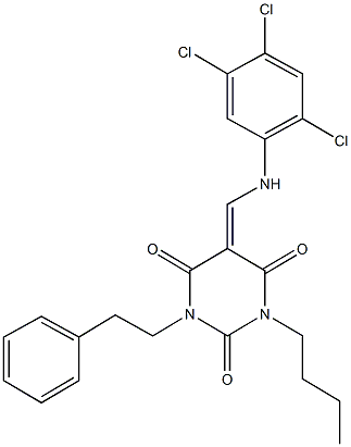 1-butyl-3-(2-phenylethyl)-5-[(2,4,5-trichloroanilino)methylene]-2,4,6(1H,3H,5H)-pyrimidinetrione Structure