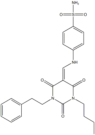 4-{[(1-butyl-2,4,6-trioxo-3-(2-phenylethyl)tetrahydro-5(2H)-pyrimidinylidene)methyl]amino}benzenesulfonamide,353279-24-0,结构式