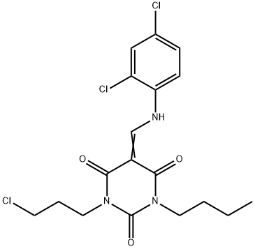 1-butyl-3-(3-chloropropyl)-5-[(2,4-dichloroanilino)methylene]-2,4,6(1H,3H,5H)-pyrimidinetrione Structure