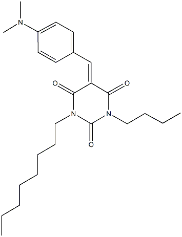 1-butyl-5-[4-(dimethylamino)benzylidene]-3-octyl-2,4,6(1H,3H,5H)-pyrimidinetrione,353279-91-1,结构式