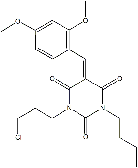 1-butyl-3-(3-chloropropyl)-5-(2,4-dimethoxybenzylidene)-2,4,6(1H,3H,5H)-pyrimidinetrione 化学構造式