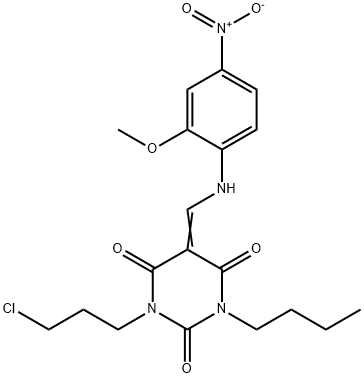 1-butyl-3-(3-chloropropyl)-5-({4-nitro-2-methoxyanilino}methylene)-2,4,6(1H,3H,5H)-pyrimidinetrione,353280-12-3,结构式