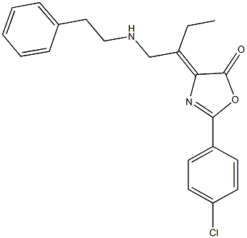 2-(4-chlorophenyl)-4-(1-{[(2-phenylethyl)amino]methyl}propylidene)-1,3-oxazol-5(4H)-one Struktur