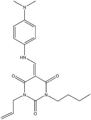 1-allyl-3-butyl-5-{[4-(dimethylamino)anilino]methylene}-2,4,6(1H,3H,5H)-pyrimidinetrione Struktur