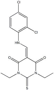 5-[(2,4-dichloroanilino)methylene]-1,3-diethyl-2-thioxodihydro-4,6(1H,5H)-pyrimidinedione 化学構造式