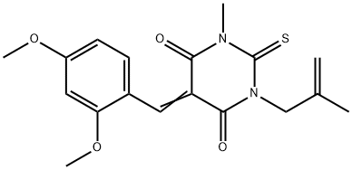 5-(2,4-dimethoxybenzylidene)-1-methyl-3-(2-methyl-2-propenyl)-2-thioxodihydro-4,6(1H,5H)-pyrimidinedione 化学構造式