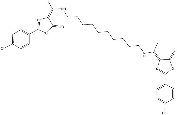 2-(4-chlorophenyl)-4-{1-[(10-{[1-(2-(4-chlorophenyl)-5-oxo-1,3-oxazol-4(5H)-ylidene)ethyl]amino}decyl)amino]ethylidene}-1,3-oxazol-5(4H)-one 结构式
