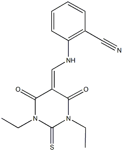 2-{[(1,3-diethyl-4,6-dioxo-2-thioxotetrahydro-5(2H)-pyrimidinylidene)methyl]amino}benzonitrile 结构式