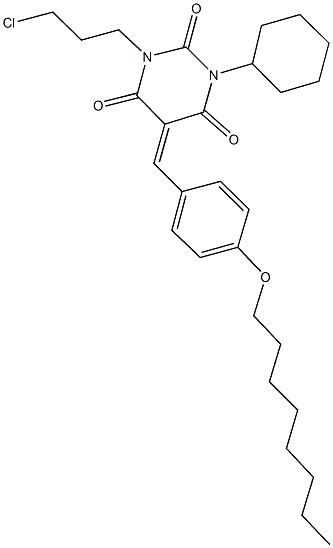1-(3-chloropropyl)-3-cyclohexyl-5-[4-(octyloxy)benzylidene]-2,4,6(1H,3H,5H)-pyrimidinetrione,353287-20-4,结构式