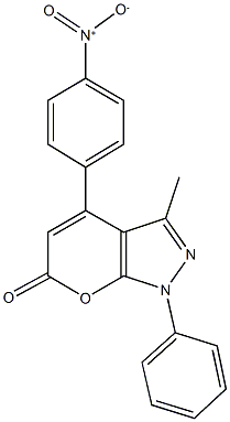 4-{4-nitrophenyl}-3-methyl-1-phenylpyrano[2,3-c]pyrazol-6(1H)-one Structure