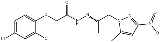 2-(2,4-dichlorophenoxy)-N'-(2-{3-nitro-5-methyl-1H-pyrazol-1-yl}-1-methylethylidene)acetohydrazide 化学構造式