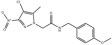 2-{4-chloro-3-nitro-5-methyl-1H-pyrazol-1-yl}-N-(4-methoxybenzyl)acetamide 化学構造式