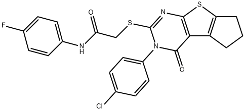 2-{[3-(4-chlorophenyl)-4-oxo-3,5,6,7-tetrahydro-4H-cyclopenta[4,5]thieno[2,3-d]pyrimidin-2-yl]sulfanyl}-N-(4-fluorophenyl)acetamide,353460-99-8,结构式