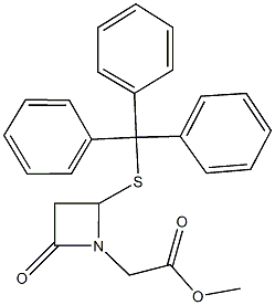 methyl [2-oxo-4-(tritylsulfanyl)-1-azetidinyl]acetate 化学構造式