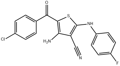 4-amino-5-(4-chlorobenzoyl)-2-(4-fluoroanilino)-3-thiophenecarbonitrile,353461-24-2,结构式