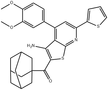 1-adamantyl[3-amino-4-(3,4-dimethoxyphenyl)-6-(2-thienyl)thieno[2,3-b]pyridin-2-yl]methanone Struktur