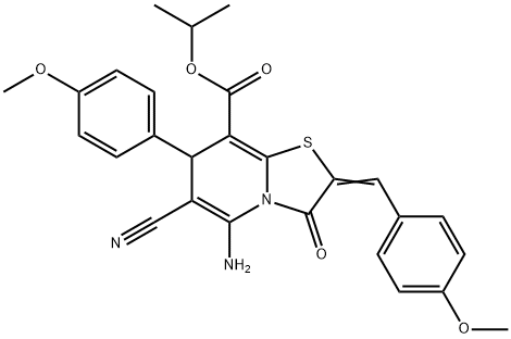 isopropyl 5-amino-6-cyano-2-(4-methoxybenzylidene)-7-(4-methoxyphenyl)-3-oxo-2,3-dihydro-7H-[1,3]thiazolo[3,2-a]pyridine-8-carboxylate,353461-81-1,结构式