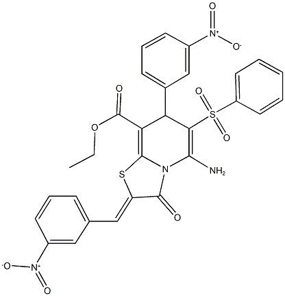 ethyl 5-amino-2-{3-nitrobenzylidene}-7-{3-nitrophenyl}-3-oxo-6-(phenylsulfonyl)-2,3-dihydro-7H-[1,3]thiazolo[3,2-a]pyridine-8-carboxylate Structure