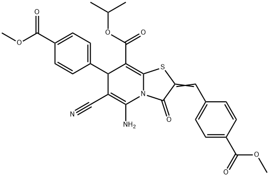 isopropyl 5-amino-6-cyano-2-[4-(methoxycarbonyl)benzylidene]-7-[4-(methoxycarbonyl)phenyl]-3-oxo-2,3-dihydro-7H-[1,3]thiazolo[3,2-a]pyridine-8-carboxylate Struktur