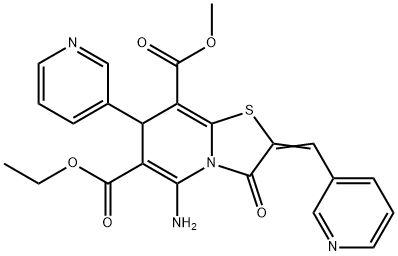 6-ethyl 8-methyl 5-amino-3-oxo-7-(3-pyridinyl)-2-(3-pyridinylmethylene)-2,3-dihydro-7H-[1,3]thiazolo[3,2-a]pyridine-6,8-dicarboxylate 化学構造式
