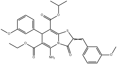 6-ethyl 8-isopropyl 5-amino-2-(3-methoxybenzylidene)-7-(3-methoxyphenyl)-3-oxo-2,3-dihydro-7H-[1,3]thiazolo[3,2-a]pyridine-6,8-dicarboxylate Struktur