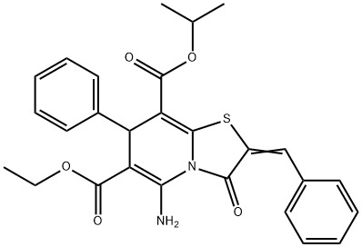 6-ethyl 8-isopropyl 5-amino-2-benzylidene-3-oxo-7-phenyl-2,3-dihydro-7H-[1,3]thiazolo[3,2-a]pyridine-6,8-dicarboxylate,353462-11-0,结构式