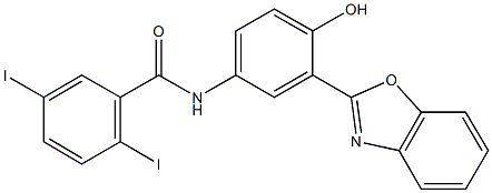 N-[3-(1,3-benzoxazol-2-yl)-4-hydroxyphenyl]-2,5-diiodobenzamide 结构式