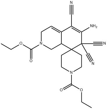 6-amino-1',2-bis(ethoxycarbonyl)-2,3,8,8a-tetrahydrospiro[isoquinoline-8,4'-piperidine]-5,7,7(1H)-tricarbonitrile,353462-57-4,结构式