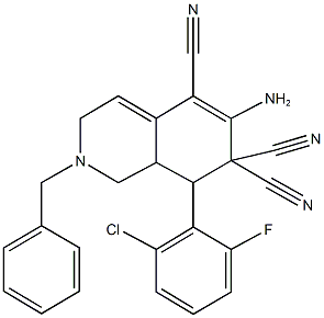 6-amino-2-benzyl-8-(2-chloro-6-fluorophenyl)-2,3,8,8a-tetrahydro-5,7,7(1H)-isoquinolinetricarbonitrile,353462-64-3,结构式