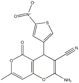 2-amino-4-{5-nitro-3-thienyl}-7-methyl-5-oxo-4H,5H-pyrano[4,3-b]pyran-3-carbonitrile,353462-84-7,结构式