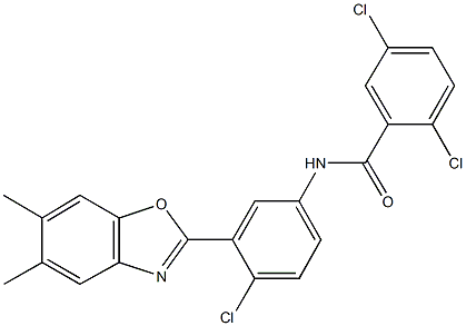 2,5-dichloro-N-[4-chloro-3-(5,6-dimethyl-1,3-benzoxazol-2-yl)phenyl]benzamide Structure