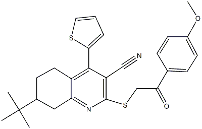 7-tert-butyl-2-{[2-(4-methoxyphenyl)-2-oxoethyl]sulfanyl}-4-(2-thienyl)-5,6,7,8-tetrahydro-3-quinolinecarbonitrile,353463-63-5,结构式